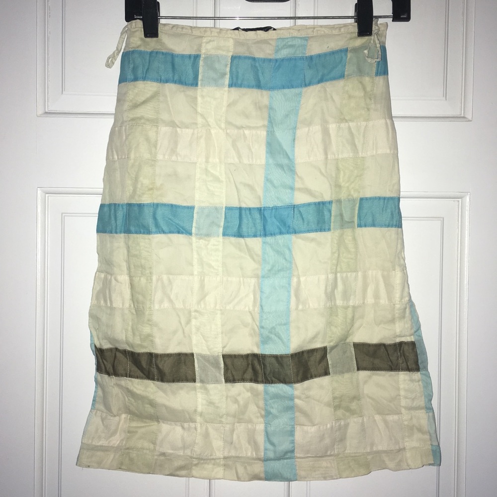 French Connection cream/blue/brown checkered skirt